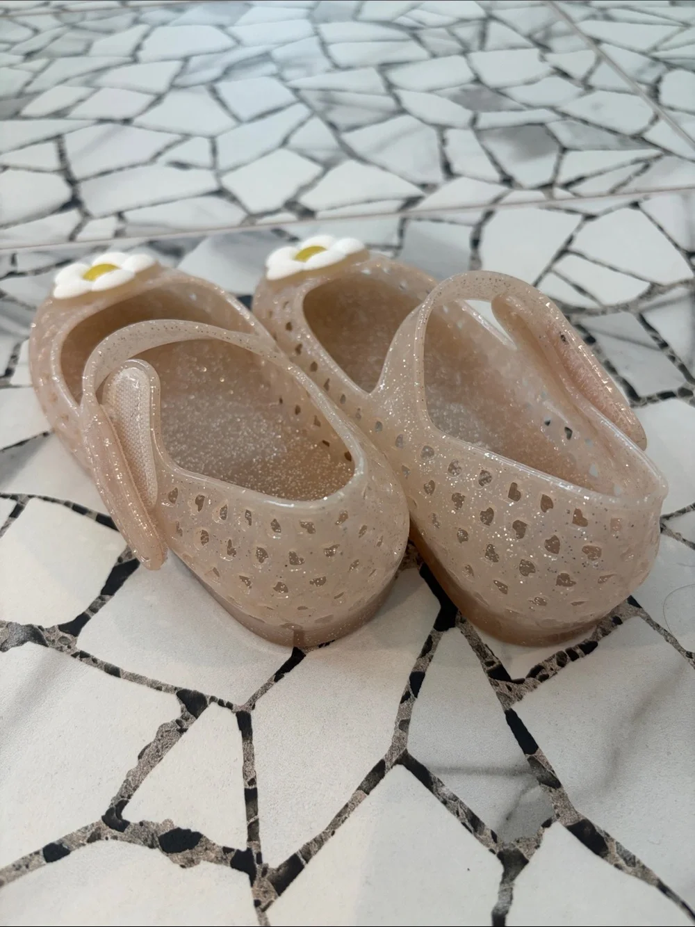 Old Navy Glitter Jelly Mary Jane Sandals with White Daisy Accent - Beige